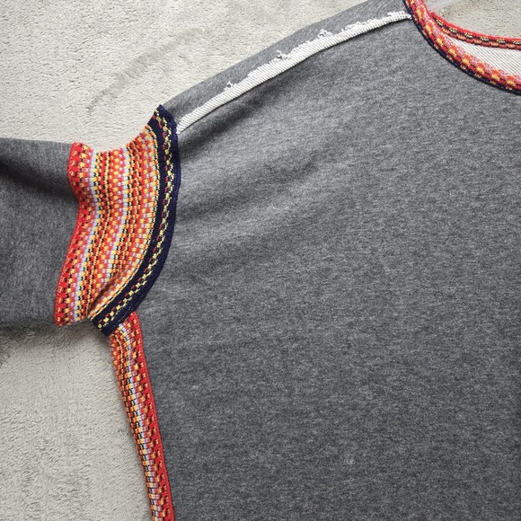 Natural Life Knit Trim Sweatshirt S/M Oversized Gray Raw Edge Boho Pullover - Picture 7 of 9